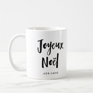 Caneca De Café Joyeux Noel Script manuscrito preto e branco