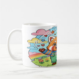 Caneca De Café Joyful Red Panda Music & Rainbow Mug - Cute Animal