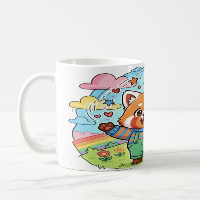 Caneca De Café Joyful Red Panda Music & Rainbow Mug - Cute Animal (Esquerda)