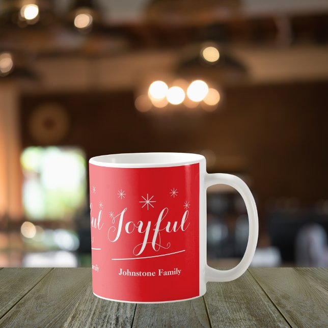 Caneca De Café Joyful Xmas Gift Escrita Chic Rustic Red Natal (Personalize these Joyful red mugs and enhance your festivities.)