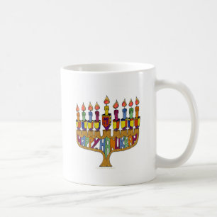 Caneca De Café Judaica Feliz Hanukkah Pião Menorá