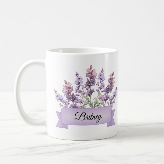 Caneca De Café Julho Nascimento Flor Personalizado Larkspur (Esquerda)