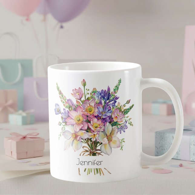 Caneca De Café July Birth Flower Mug | Delphiniums & Water Lilies (Criador carregado)