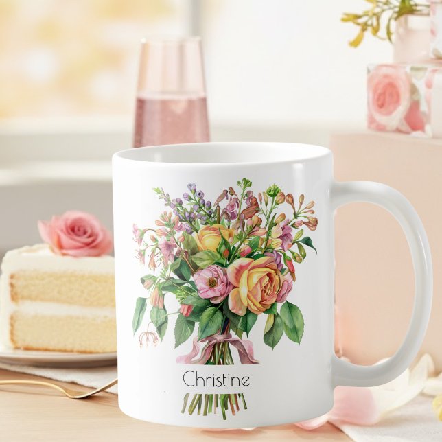 Caneca De Café June Birth Flower Mug | Roses & Honeysuckle (Criador carregado)