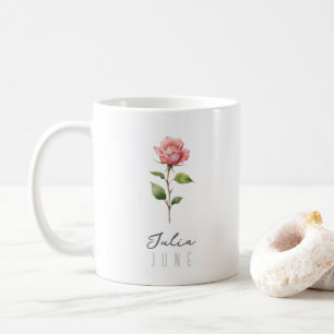 Caneca De Café June Birth Month Flower w/Name - Rosa