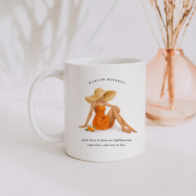 Caneca De Café June Birth Month Girl | Monogram  (Criador carregado)