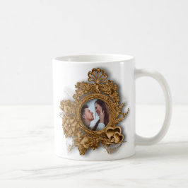 Caneca De Café "Juntos Para Sempre" Moldura de Foto Dourada Vinta