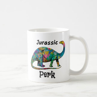 Caneca De Café Jurassic Perk Colorido Dinossauro Branco