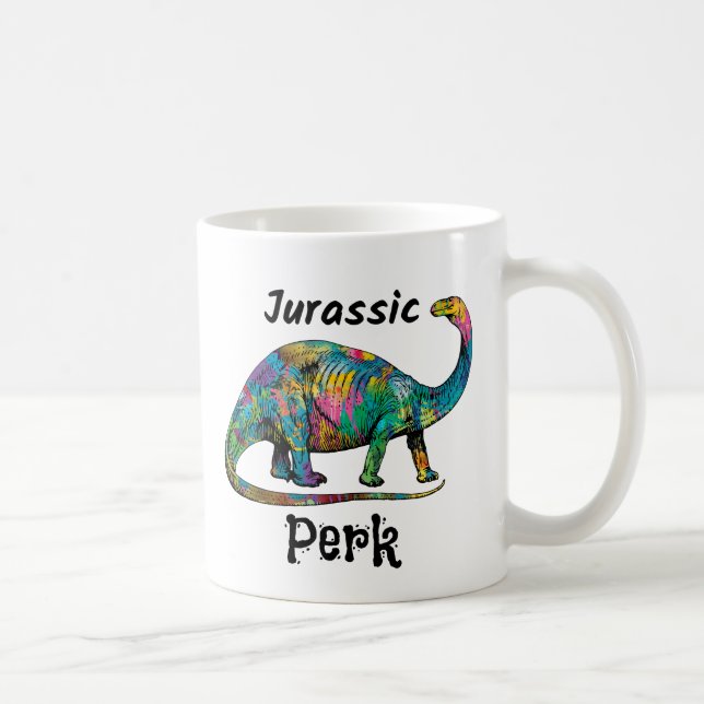 Caneca De Café Jurassic Perk Colorido Dinossauro Branco (Direita)