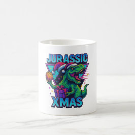 Caneca De Café Jurassic Xmas T-Rex - Retro 80s Dinossauro Neon Xm
