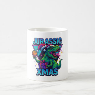Caneca De Café Jurassic Xmas T-Rex - Retro 80s Dinossauro Neon Xm