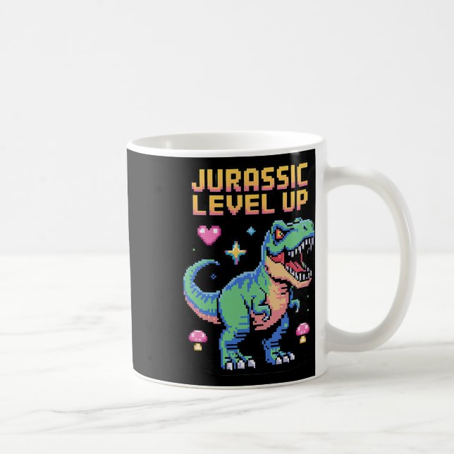 Caneca De Café Juric Level Up Pixel Dinosaur Retro Gamer 1  (Direita)