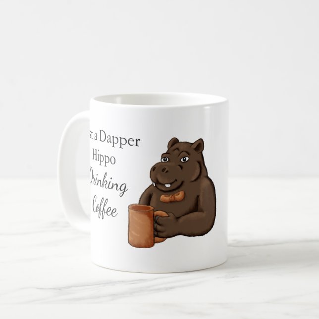Caneca De Café Just a Dapper Hippo Drinking Coffee - Funny Mug (Frente Esquerda)