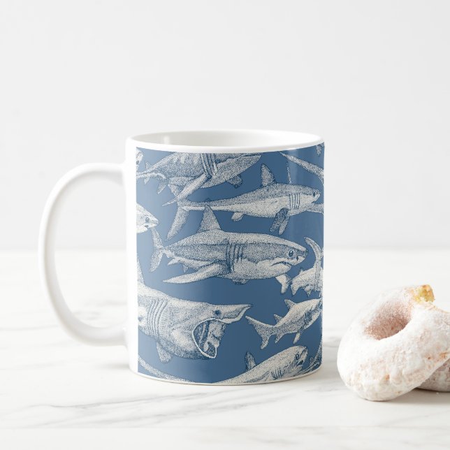 Caneca De Café just sharks cobalt denim (Com Donut)