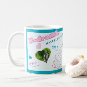 Caneca De Café K drama 3 Colagem de Fotos tipografia coreana assi