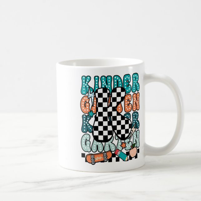 Caneca De Café K Kindergarten Teacher Checkered Back To School Ki (Direita)