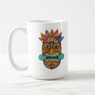 Caneca De Café Kahuna Tiki Mask Skateboard Surfer King Hawaii