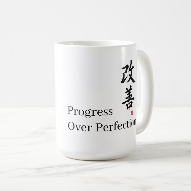 Caneca De Café Kaizen: Progress Over Perfection (Frente Esquerda)