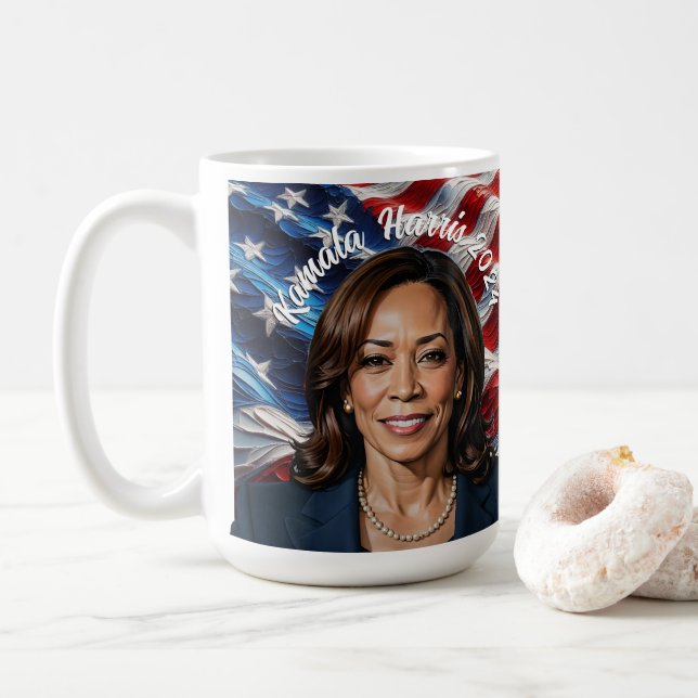 Caneca De Café Kamala Harris 2024 e American Flag (Com Donut)