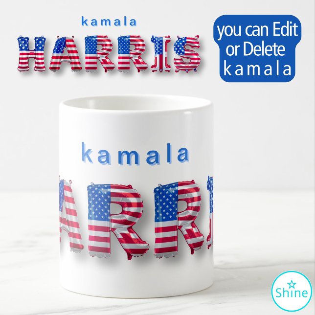 Caneca De Café Kamala Harris EUA Sinalizador Balão Alfabetos Elei (Criador carregado)