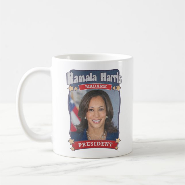 Caneca De Café Kamala Harris Madame Presidente Card (Esquerda)