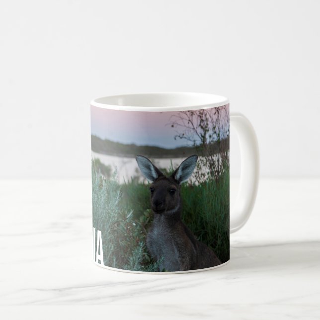 Caneca De Café Kangaroo Sunset no lago Austrália Foto (Frente Esquerda)