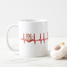 Caneca De Café Kawaii Anime Cat Ramen Noodles Otaku EKG Heartbeat