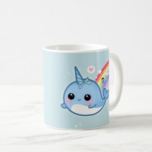 Caneca De Café Kawaii bonito narwhal com as estrelas do arco-íri