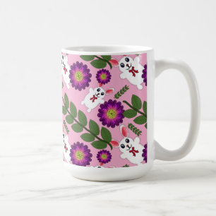 Caneca De Café Kawaii Bunny da Primavera: Floral Roxo Vibrante 