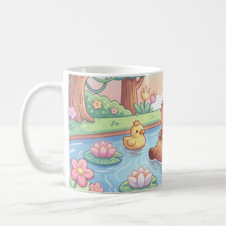 Caneca De Café Kawaii capy in a pond