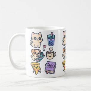Caneca De Café Kawaii Cat, Cachorro e Comidas Adormecidos