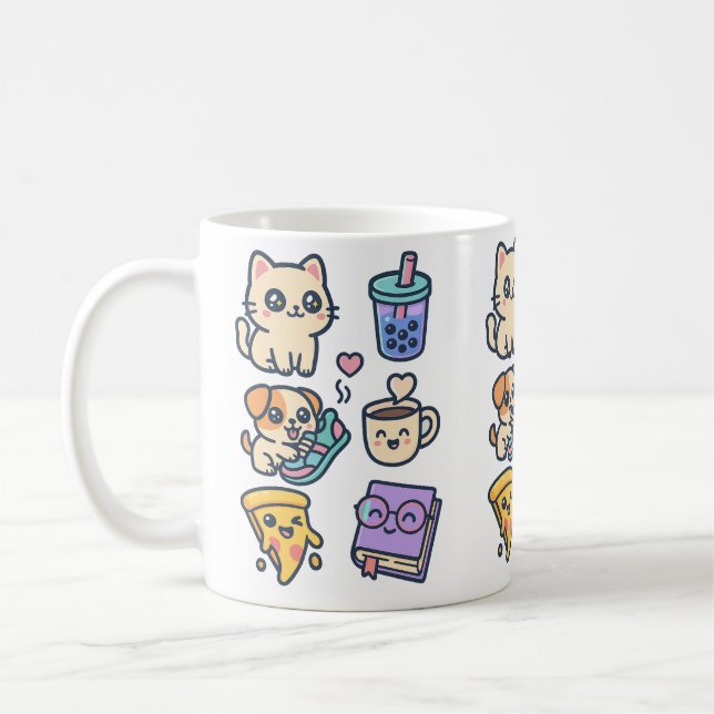 Caneca De Café Kawaii Cat, Cachorro e Comidas Adormecidos (Esquerda)