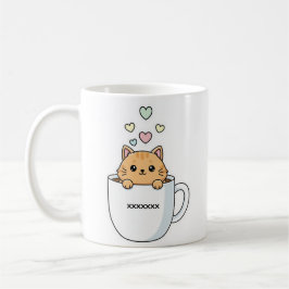 Caneca De Café Kawaii Cat & Coffee Hearts Illustration
