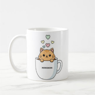 Caneca De Café Kawaii Cat & Coffee Hearts Illustration