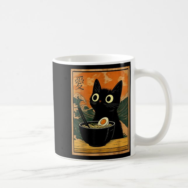 Caneca De Café Kawaii Cat Eating Ramen Noodles Funny Anime Gift G (Direita)