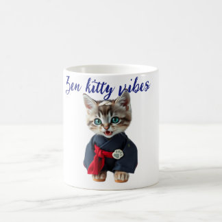 Caneca De Café 😻 Kawaii Cat in Blue Kimono - Japanese Style Art