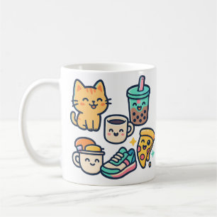 Caneca De Café Kawaii Cat Pizza Bubble Tea Coffee - Cute Mug Desi