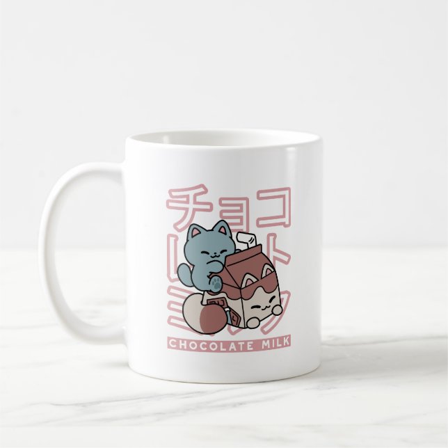 Caneca De Café Kawaii Cat with Chocolate Milk – Japanese Pop Art  (Esquerda)