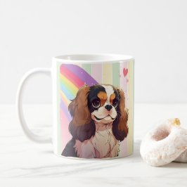 Caneca De Café Kawaii Cavalier King Charles Pastel Rainbow