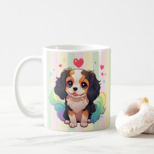 Caneca De Café Kawaii Cavalier King Charles Pastel Rainbow Tail