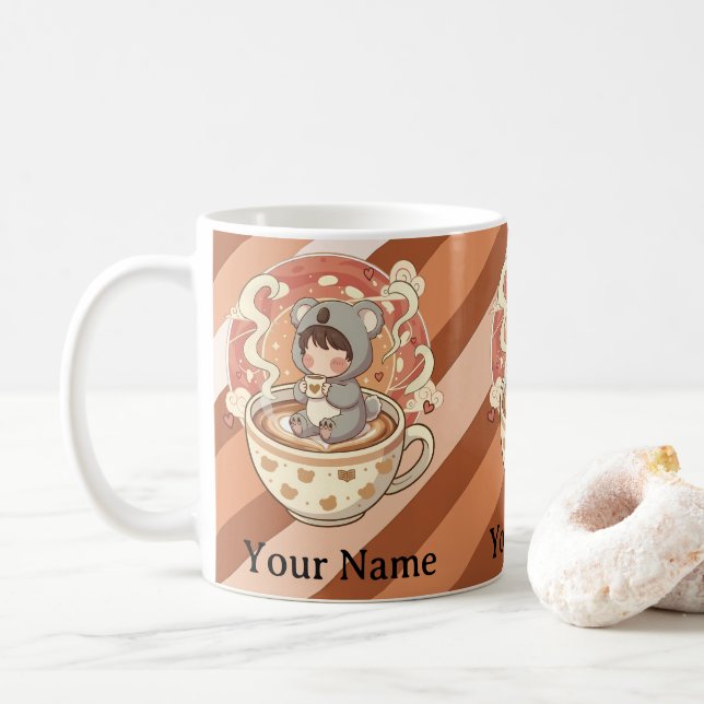 Caneca de Café Kawaii Chibi Coala Café da Manhã (Com Donut)