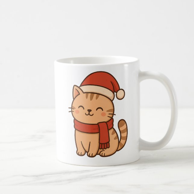 Caneca De Café Kawaii Christmas Cat with Scarf (Direita)