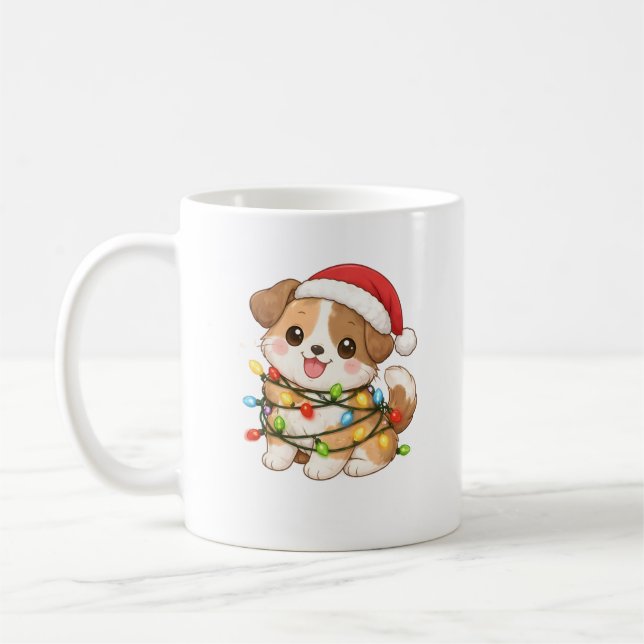 Caneca De Café Kawaii Christmas Dog Mug with Santa Hat (Esquerda)