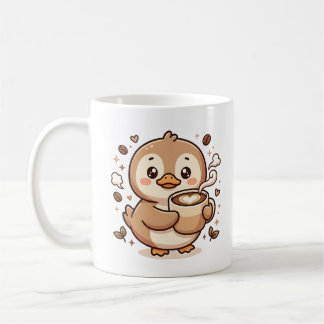 Caneca de Café Kawaii com Arte de Latte de Pato Fo