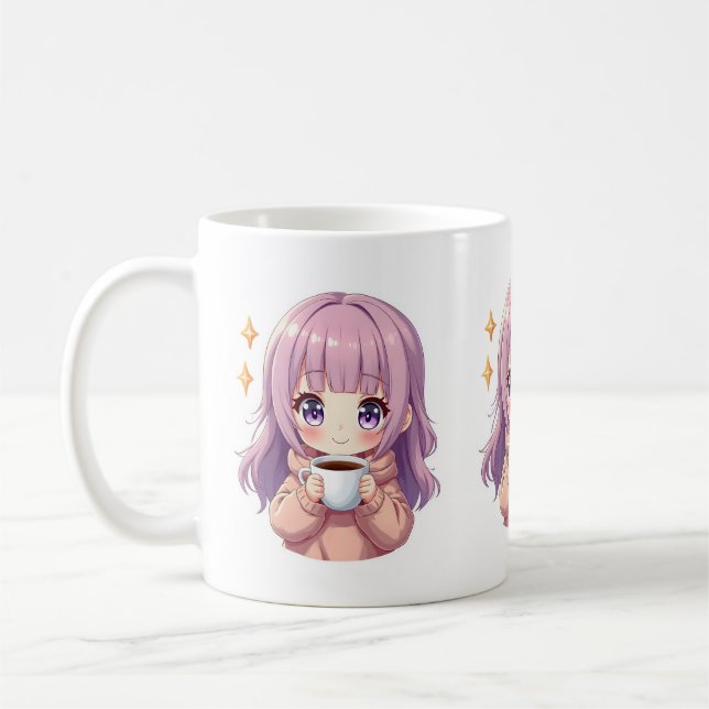 Caneca De Café Kawaii Cozy Coffee Girl – Pastel Aesthetic sticker (Esquerda)
