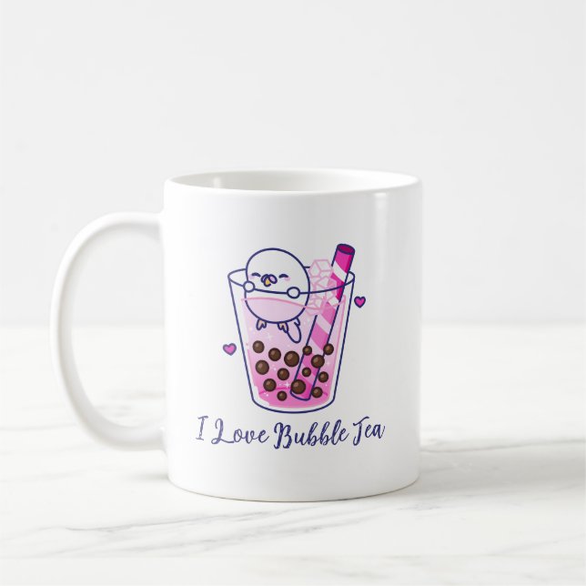 Caneca De Café Kawaii Cute Pastel Pink Budget Boba Bubble Tea (Esquerda)