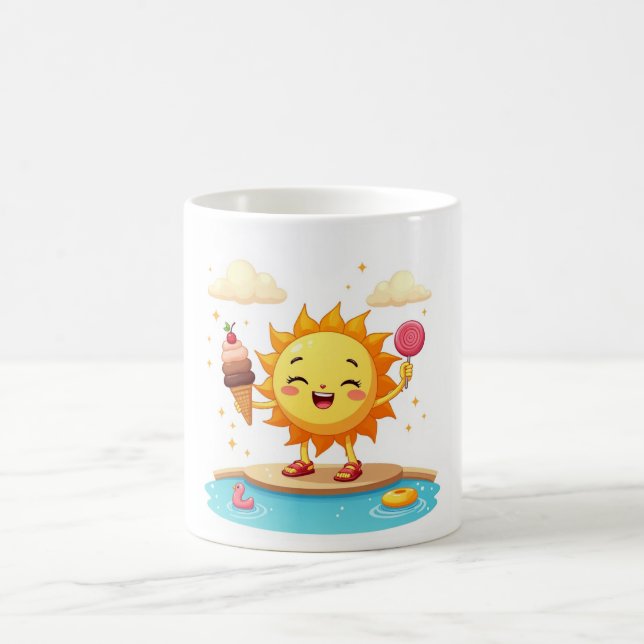 Caneca De Café Kawaii Dançando Sun Summer Poolside Mug (Centro)