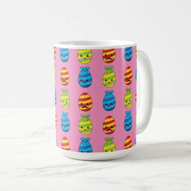 Caneca De Café Kawaii Easter Eggs with Ribbons (Frente Esquerda)