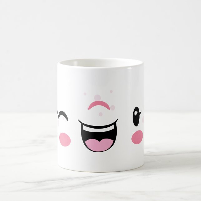 Caneca De Café Kawaii Face Mug, Rosa, Piscando (Centro)