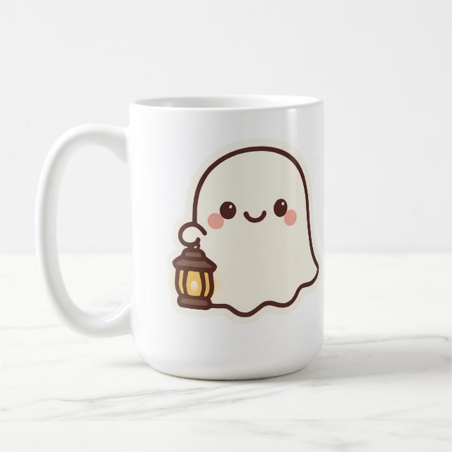 Caneca De Café Kawaii Fantasma com Lanterna - Design de Espírito  (Esquerda)